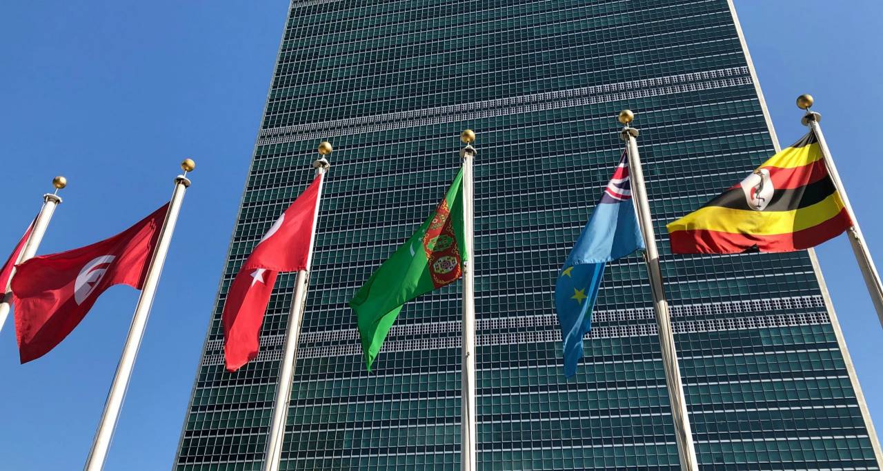 Flags fly outside the United Nations headquarters during the 74th session of the United Nations General Assembly, Saturday, Sept. 28, 2019. At this year's annual gathering at the United Nations, well-known flash points such as the Middle East and trade tensions got lots of airtime, but some leaders also used their time on the world stage to highlight international disputes that don't usually command the same global attention. (AP Photo/Jennifer Peltz)