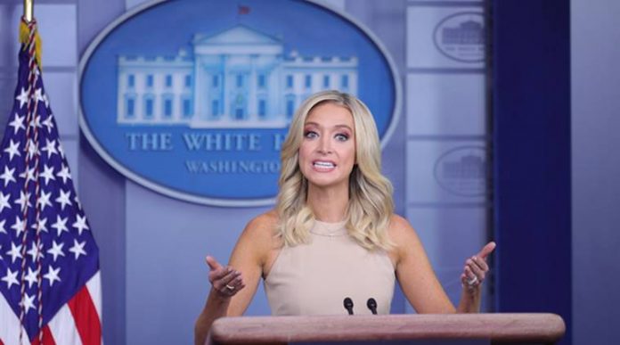 White House Press Secretary Kayleigh McEnany holds a daily press briefing at the White House in Washington