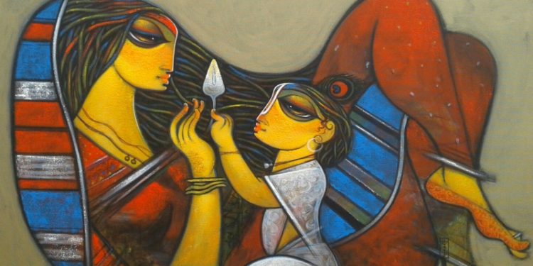 Painting: Mother and Child by Ramesh Gujar I Courtesy: ARTZOLO.COM